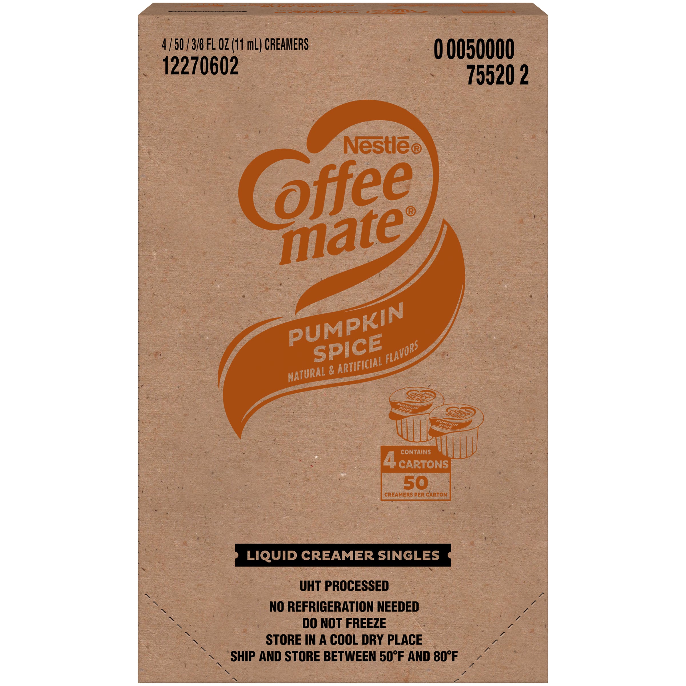 Nestle Coffee Mate Coffee Creamer Pumpkin Spice Flavor Liquid Creamer Singles 18.7 Fluid Ounce, 4 Per Case