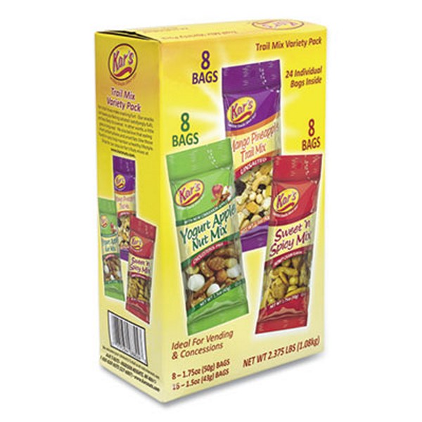 Kar's Trail Mix Variety Pack, Assorted Flavors, 24 Packets/box