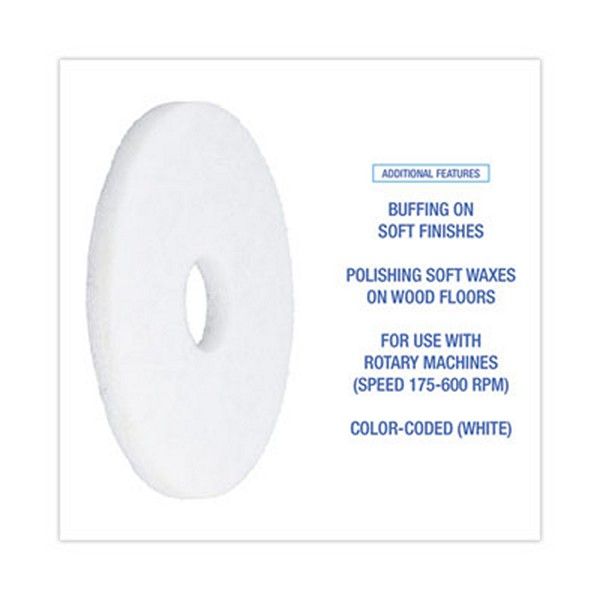 Boardwalk® Polishing Floor Pads, 13" Diameter, White, 5/carton