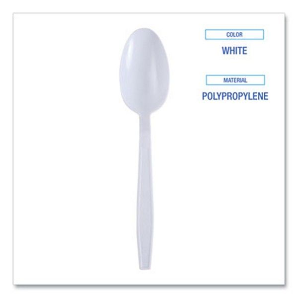 Boardwalk® Heavyweight Wrapped Polypropylene Cutlery, Teaspoon, White, 1,000/carton