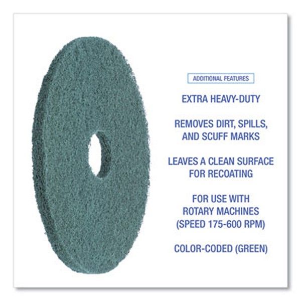 Boardwalk® Heavy-Duty Scrubbing Floor Pads, 16" Diameter, Green, 5/carton