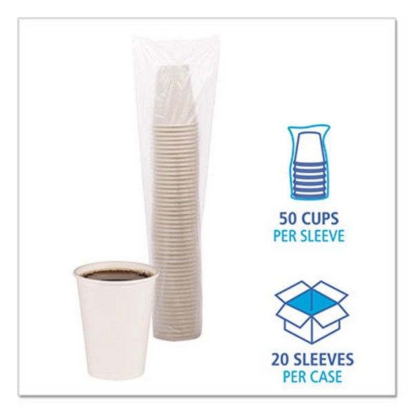 Boardwalk® Paper Hot Cups, 12 oz, White, 50 Cups/Sleeve, 20 Sleeves/Carton