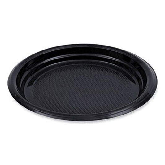 Boardwalk® Hi-Impact Plastic Dinnerware, Plate, 9" Dia, Black, 500/carton