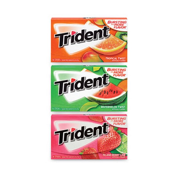 Trident Sugar-Free Gum, Fruit Variety, 14 Pieces/Pack, 20 Packs/Box