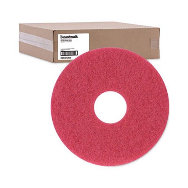 Boardwalk® Buffing Floor Pads, 12" Diameter, Red, 5/carton