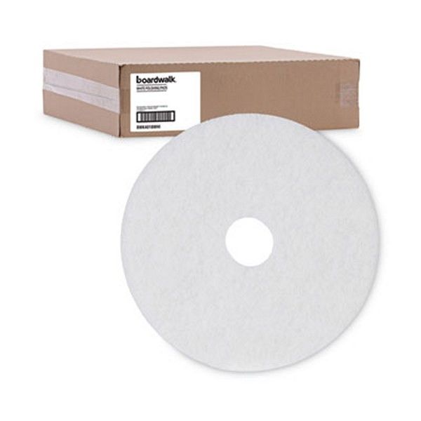 Boardwalk® Polishing Floor Pads, 18" Diameter, White, 5/carton