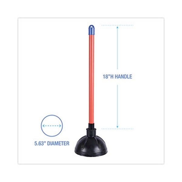 Boardwalk® Toilet Plunger, 18" Plastic Handle, 5.63" Dia, Red/black, 6/carton