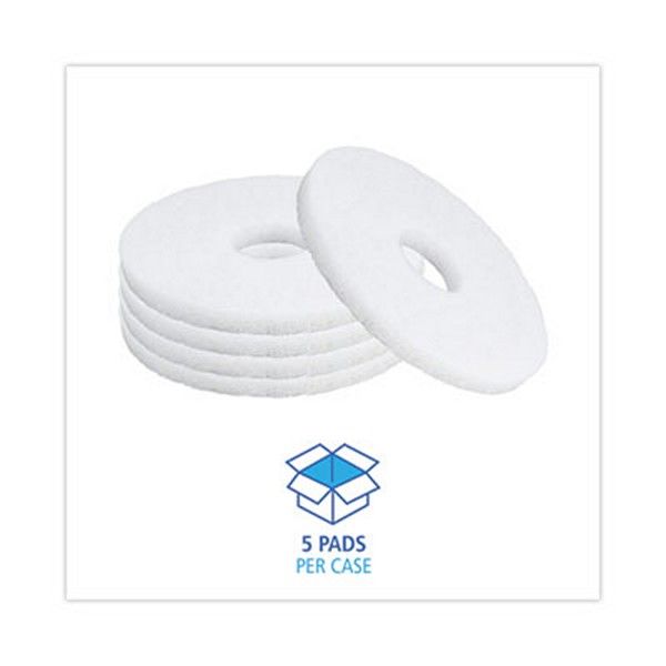 Boardwalk® Polishing Floor Pads, 12" Diameter, White, 5/carton