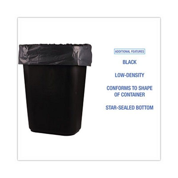 Boardwalk® Low-Density Waste Can Liners, 16 Gal, 1 Mil, 24 X 32, Black, 10 Bags/roll, 15 Rolls/carton