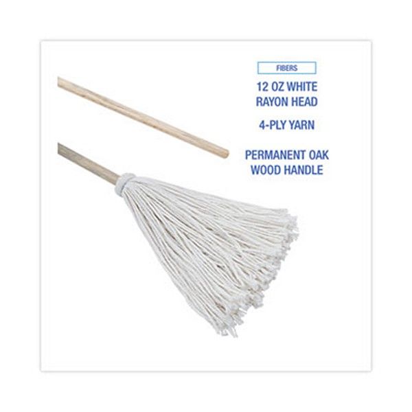 Boardwalk® Handle/deck Mops, 12 Oz White Rayon Head, 48" Oak Wood Handle, 6/pack