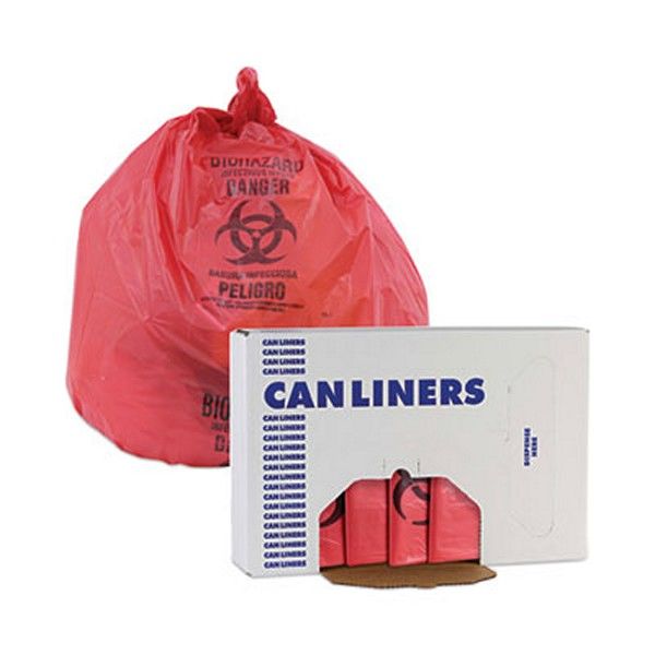 Boardwalk® Linear Low Density Health Care Trash Can Liners, 16 Gal, 1.3 Mil, 24 X 32, Red, 250/carton