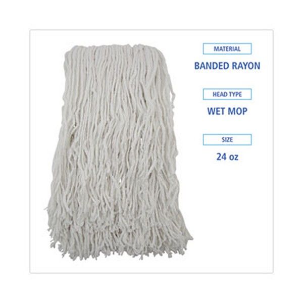 Boardwalk® Banded Rayon Cut-End Mop Heads, White, 24 Oz, 1 1/4" Headband, 12/carton