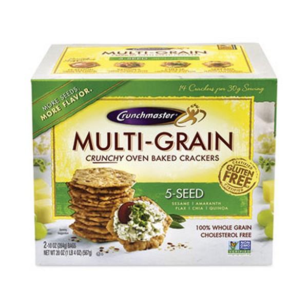 Crunchmstr 5-Seed Multi-Grain Crunchy Oven Baked Crackers, Whole Wheat, 10 Bag, 2 Bags/Box