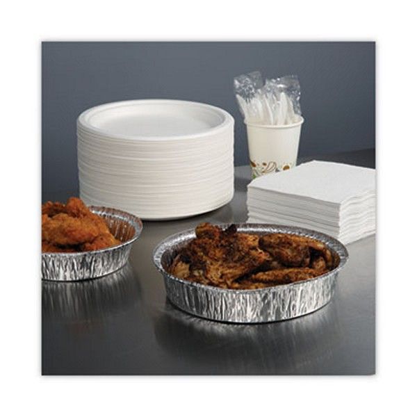 Boardwalk® Round Aluminum To-Go Containers, 48 Oz, 9" Diameter X 1.66"h, Silver, 500/carton