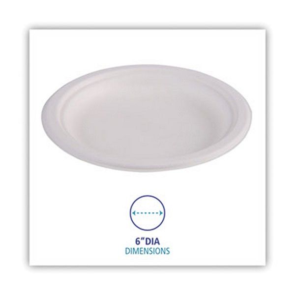 Boardwalk® Bagasse Dinnerware, Plate, 6" Dia, White, 1,000/carton