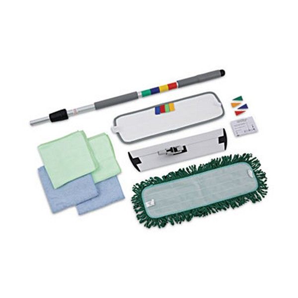 Boardwalk® Microfiber Cleaning Kit, 18" Wide Blue/green Microfiber Head, 35" To 60" Gray Aluminum Handle