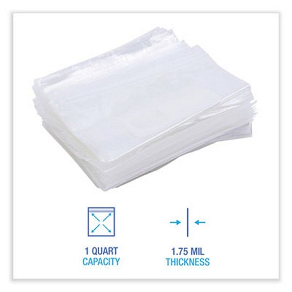 Boardwalk® Reclosable Food Storage Bags, 1 Qt, 1.75 Mil, 7" X 8", Clear, 500/box