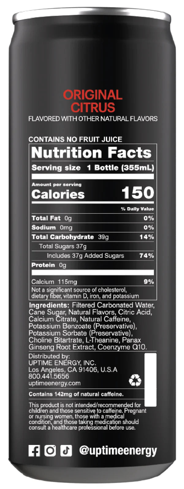 Uptime Energy - Enrgy Dark Citrus Cane Sgr - Case of 12-12 Fluid Ounce