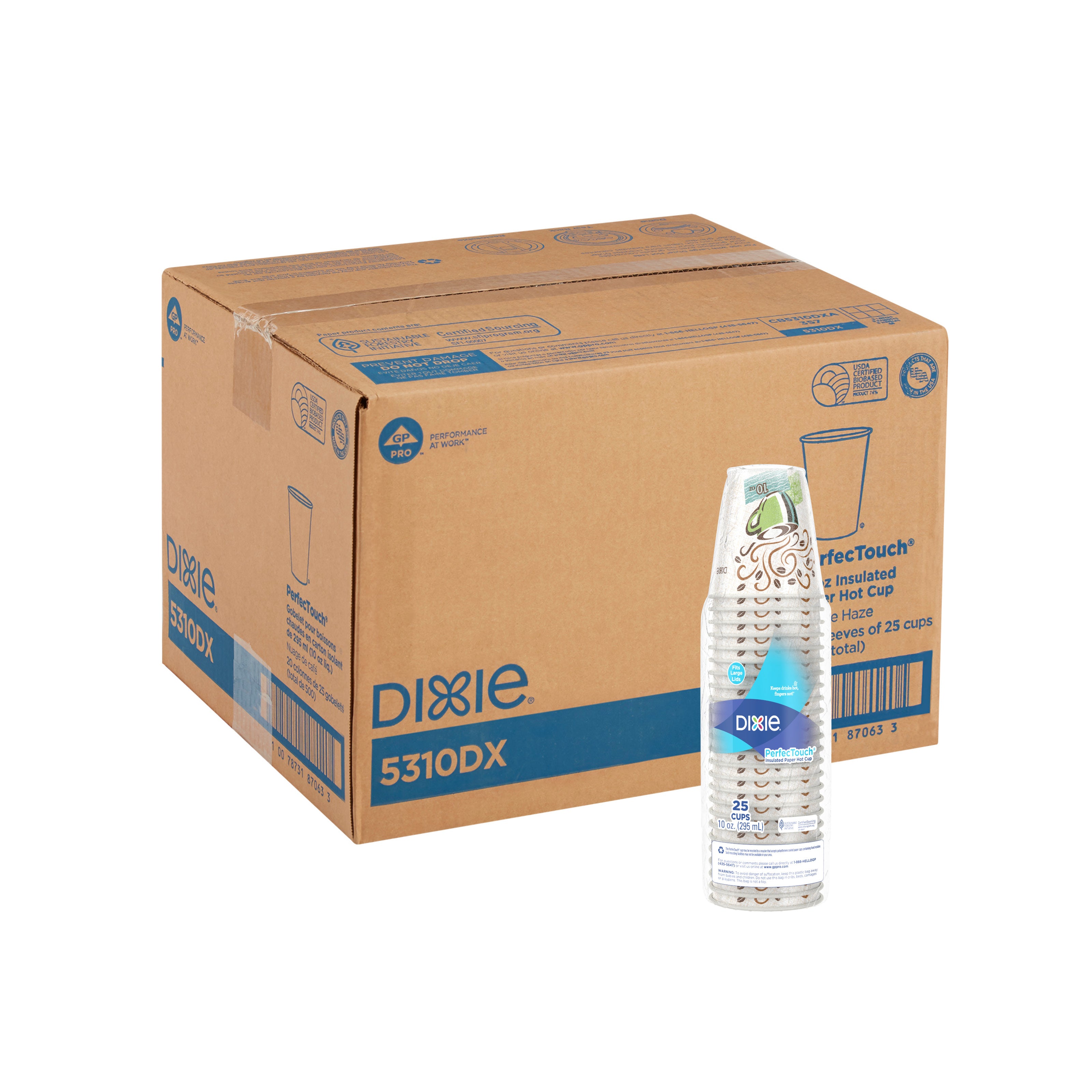 Dixie(R) Perfectouch(R) 10Oz Insulated Paperhot Cups By Gp Pro  Fit Large Lids  Coffee Haze  500 Co