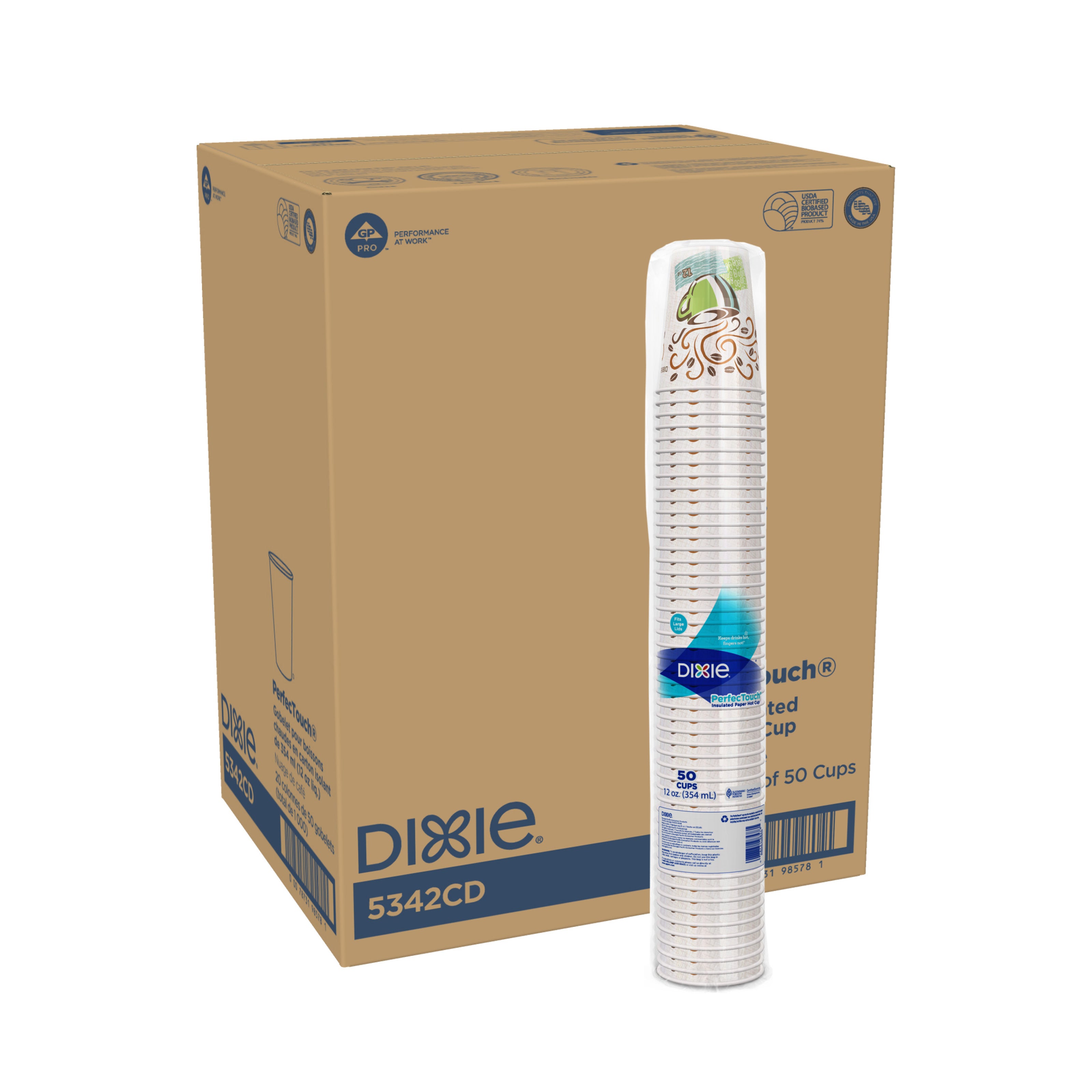 Dixie(R) Perfectouch(R) 12Oz Insulated Paperhot Cups By Gp Pro  Fit Large Lids  Coffee Haze  1000 C