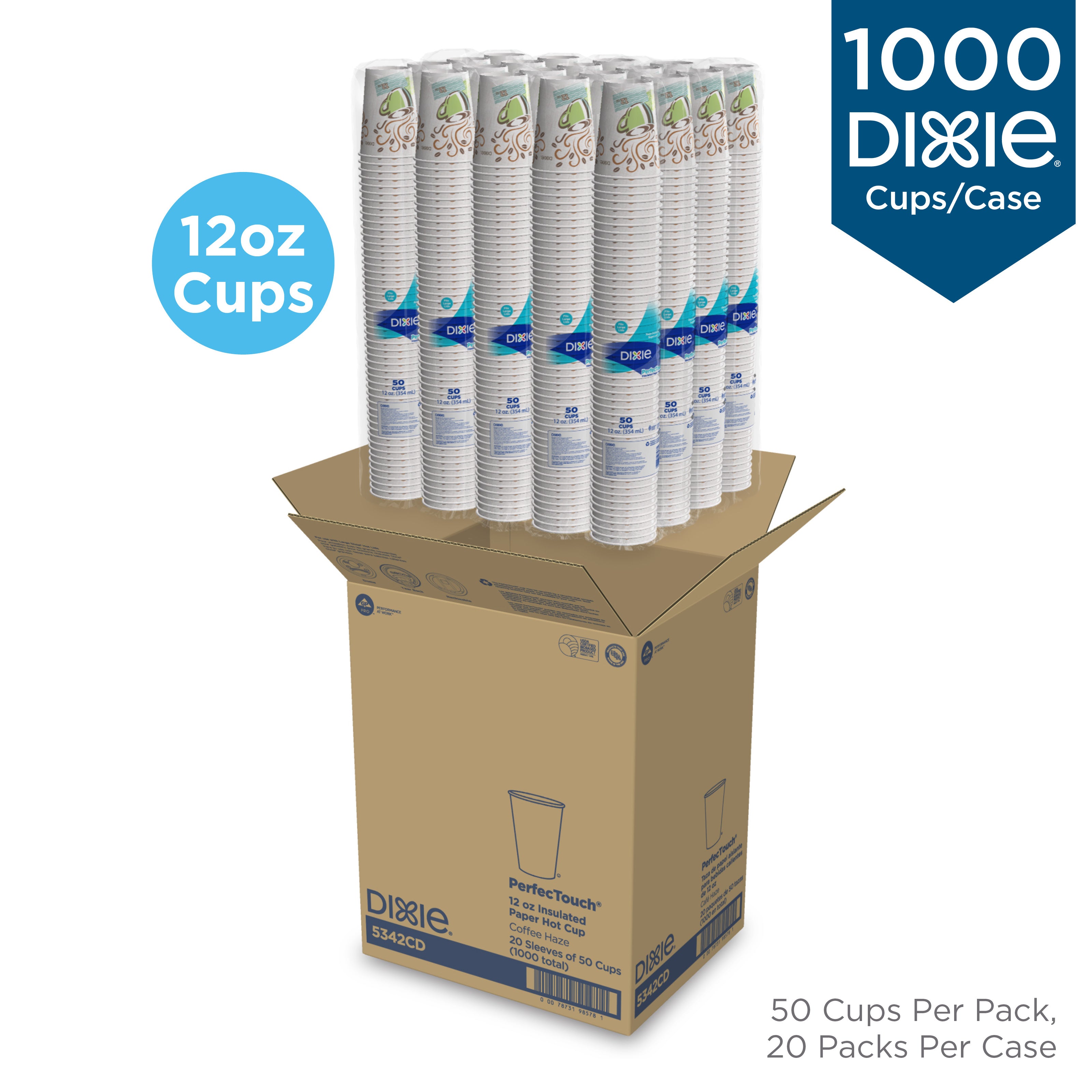 Dixie(R) Perfectouch(R) 12Oz Insulated Paperhot Cups By Gp Pro  Fit Large Lids  Coffee Haze  1000 C