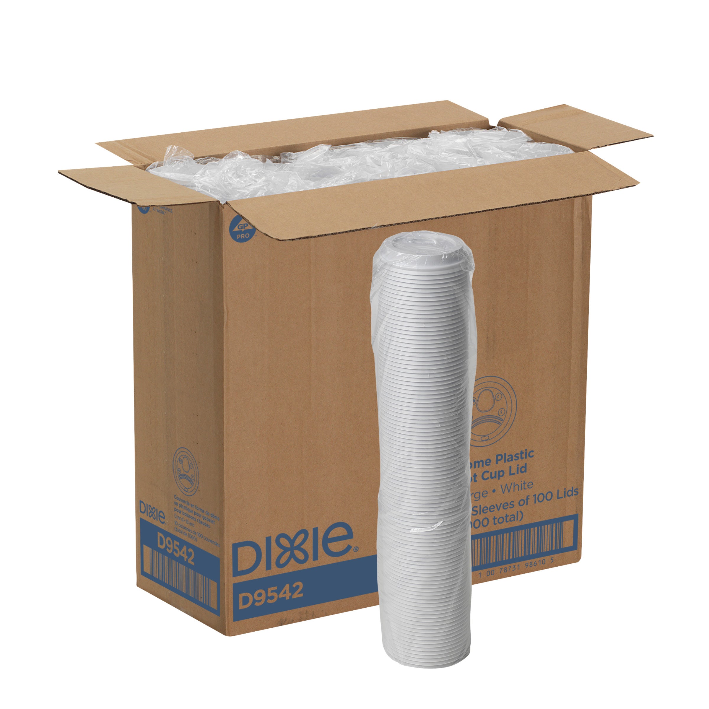 Dixie(R) Dome Plastic Hot Cup Lids  Large 10  20 Ounce  White  10 Packs / 100 Count Per Pack