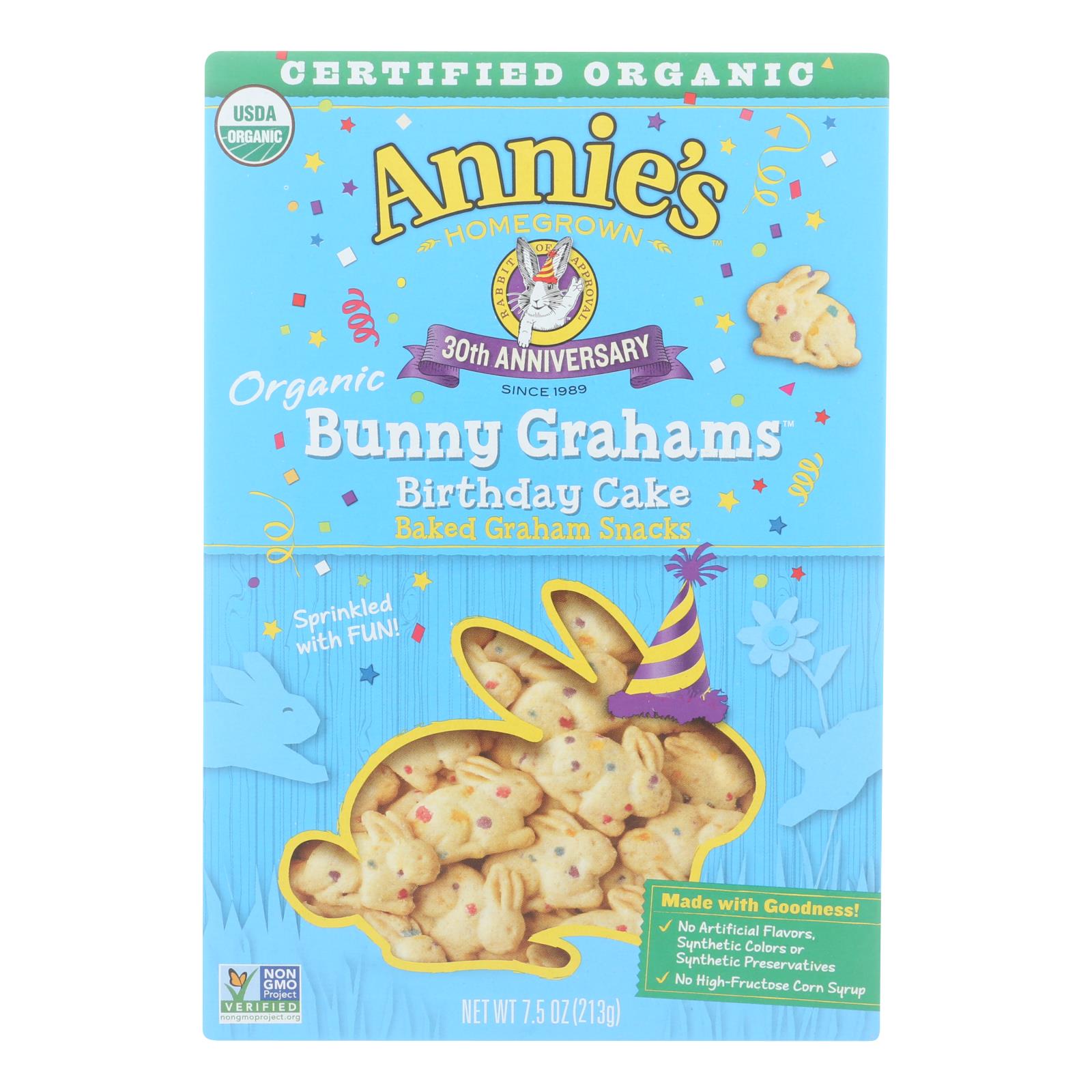 Annie's Organic Birthday Cake Bunny Grahams - Case of 12 - 7.5 Ounce