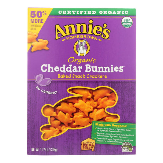 Annie's Homegrown Organic Bunnies Crackers - Cheddar - Case of 6 - 11.25 Ounce