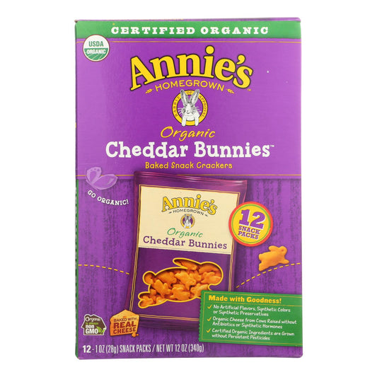 Annie's Homegrown Organic Bunny Cracker Snack Pack - Cheddar - Case of 4 - 12/1 Ounce