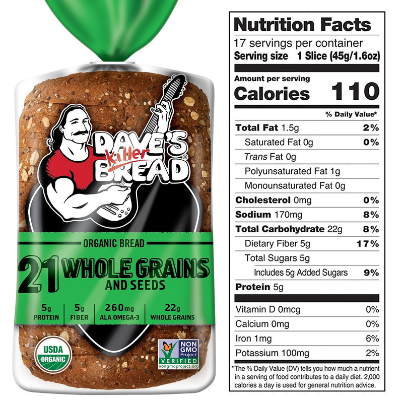 Daves Killer Organic Whole Grain and Seeds Loaf 27 Ounce Size - 8 Per Case.