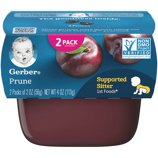 (2 Pack of 2 Oz) Gerber 1st Foods Prune Baby Food 4 Ounce Size - 8 Per Case.