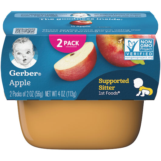 (2 Pack of 2 Oz) Gerber 1st Foods Apple Baby Food 4 Ounce Size - 8 Per Case.