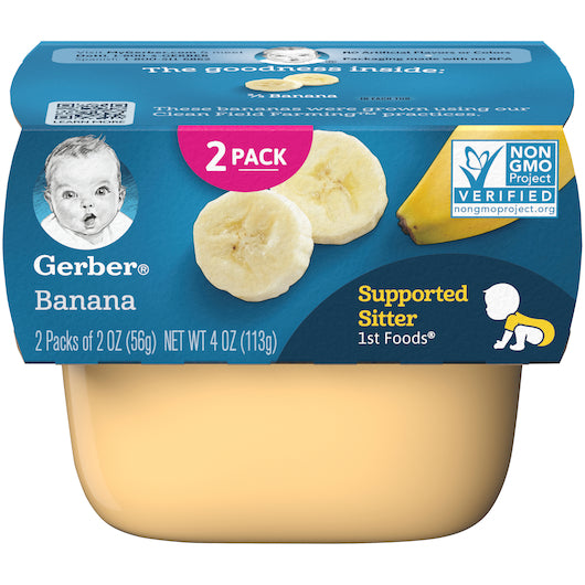 (2 Pack of 2 Oz) Gerber 1st Foods Banana Baby Food 4 Ounce Size - 8 Per Case.