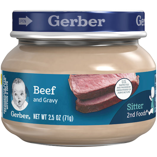 Gerber 2nd Foods Beef & Gravy Baby Food Jars 2.5 Ounce Size - 10 Per Case.