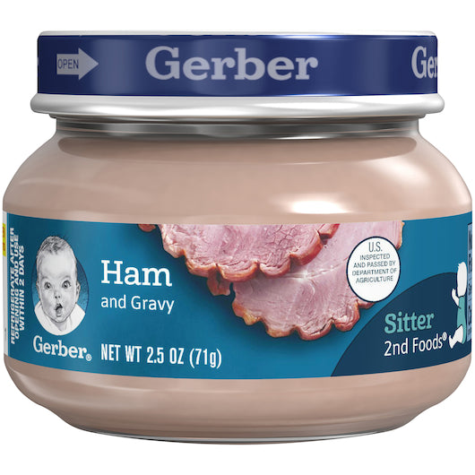 Gerber 2nd Foods Ham & Gravy Baby Food Jars 2.5 Ounce Size - 10 Per Case.