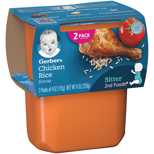 (2 pack of 4 Oz) Gerber 2nd Foods Chicken & Rice Baby Food 8 Ounce Size - 8 Per Case.