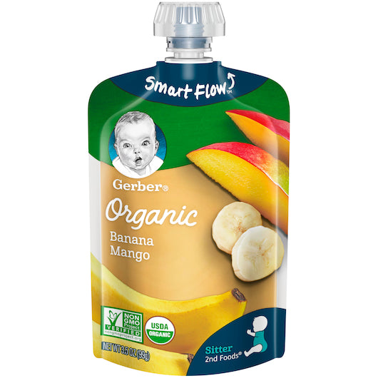 Gerber 2nd Foods Organic Banana Mango Baby Food Pouch, 3.5 Ounce Size, 6 Per Box - 2 Boxes Per Case.