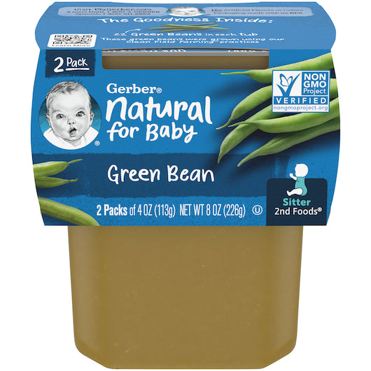 (2 pack of 4 Oz) Gerber 2nd Foods Green Bean Baby Food 8 Ounce Size - 8 Per Case.