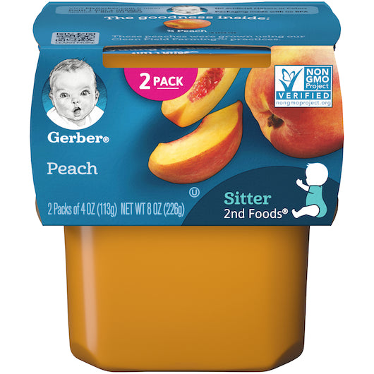 (2 pack of 4 Oz) Gerber 2nd Foods Peach Baby Food 8 Ounce Size - 8 Per Case.