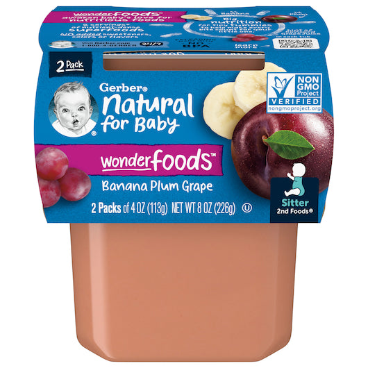 (2 pack of 4 Oz) Gerber 2nd Foods Banana Plum Grape Baby Food 8 Ounce Size - 8 Per Case.