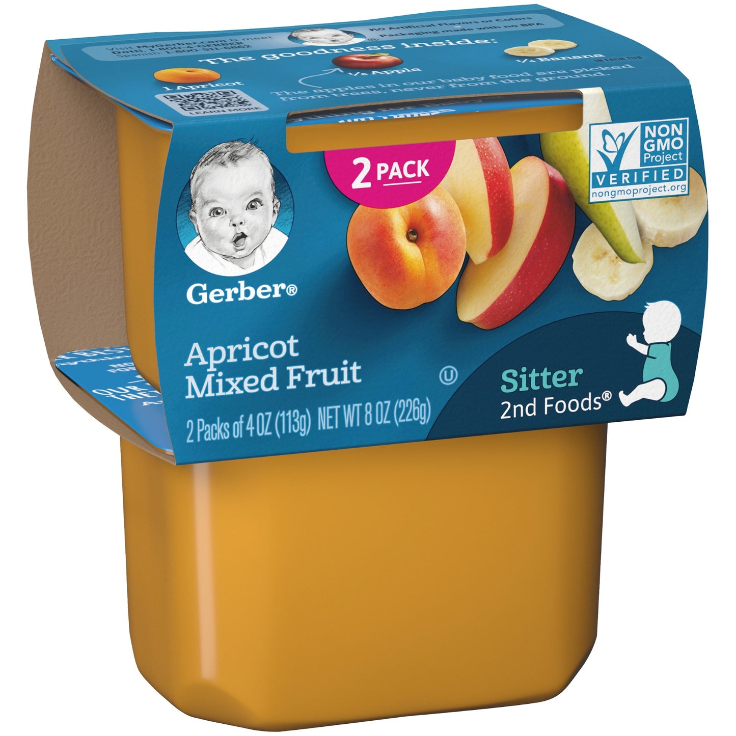 (2 pack of 4 Oz) Gerber 2nd Foods Apricot Mixed Fruit Baby Food 8 Ounce Size - 8 Per Case.