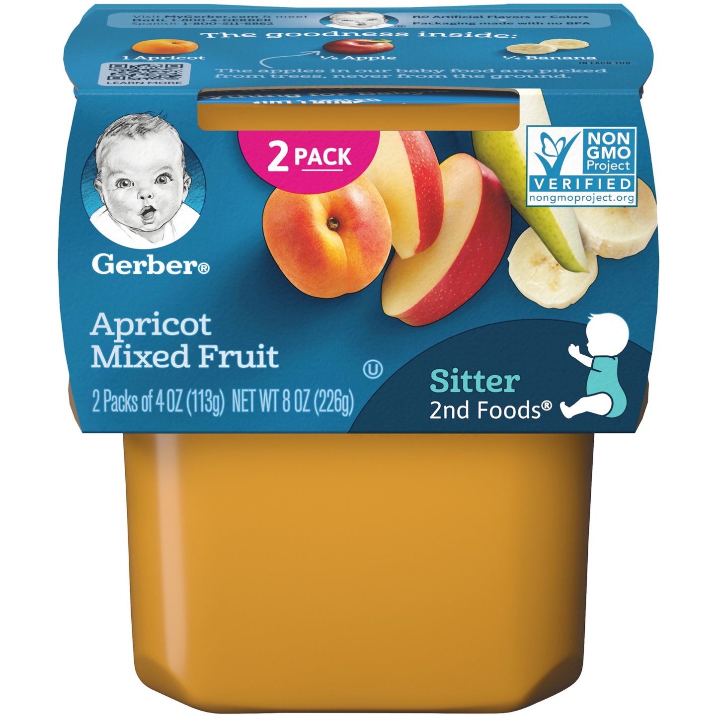 (2 pack of 4 Oz) Gerber 2nd Foods Apricot Mixed Fruit Baby Food 8 Ounce Size - 8 Per Case.