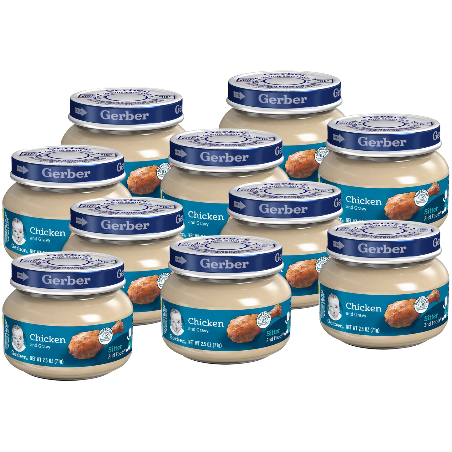 Gerber 2nd Foods Chicken And Gravy Baby Food Jars 2.5 Ounce Size - 10 Per Case.