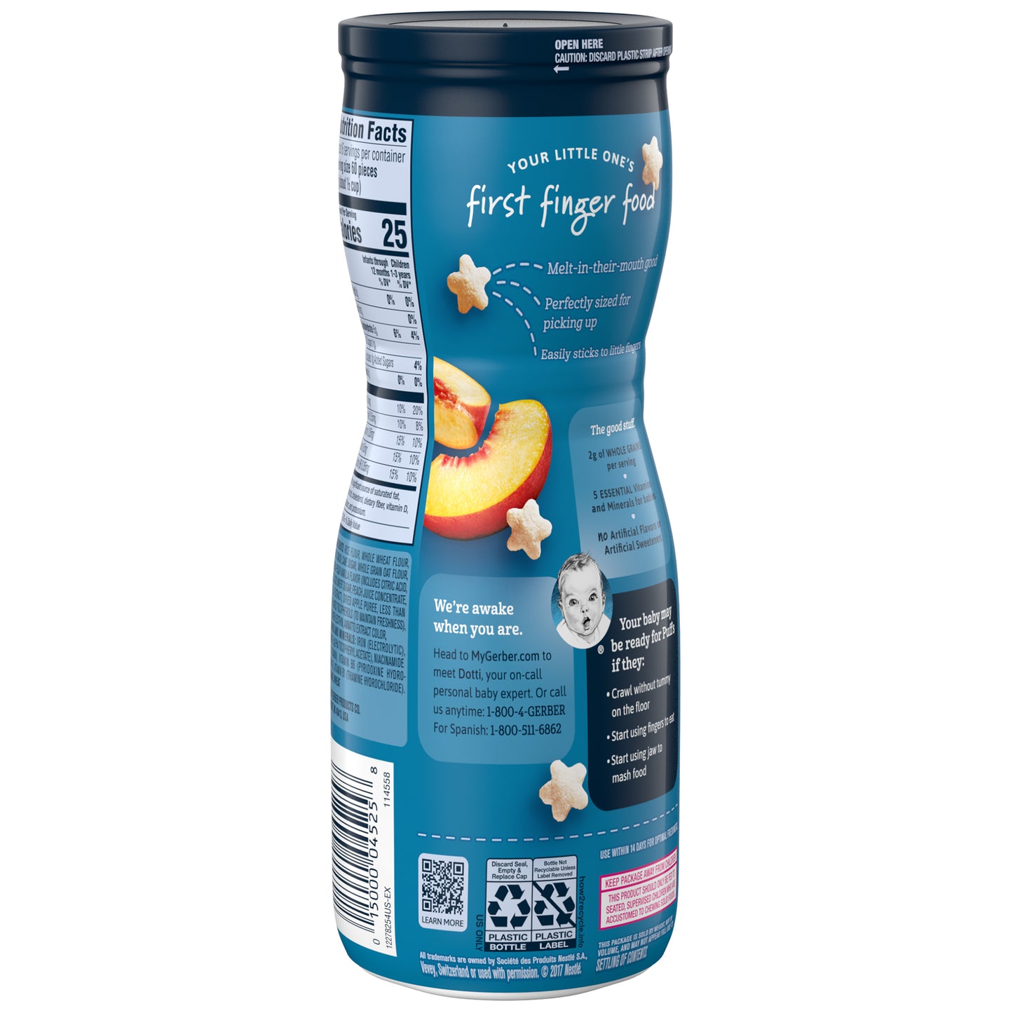 Gerber Graduates Cereal Snacks Peach Puffs 1.48 Ounce Size - 6 Per Case.