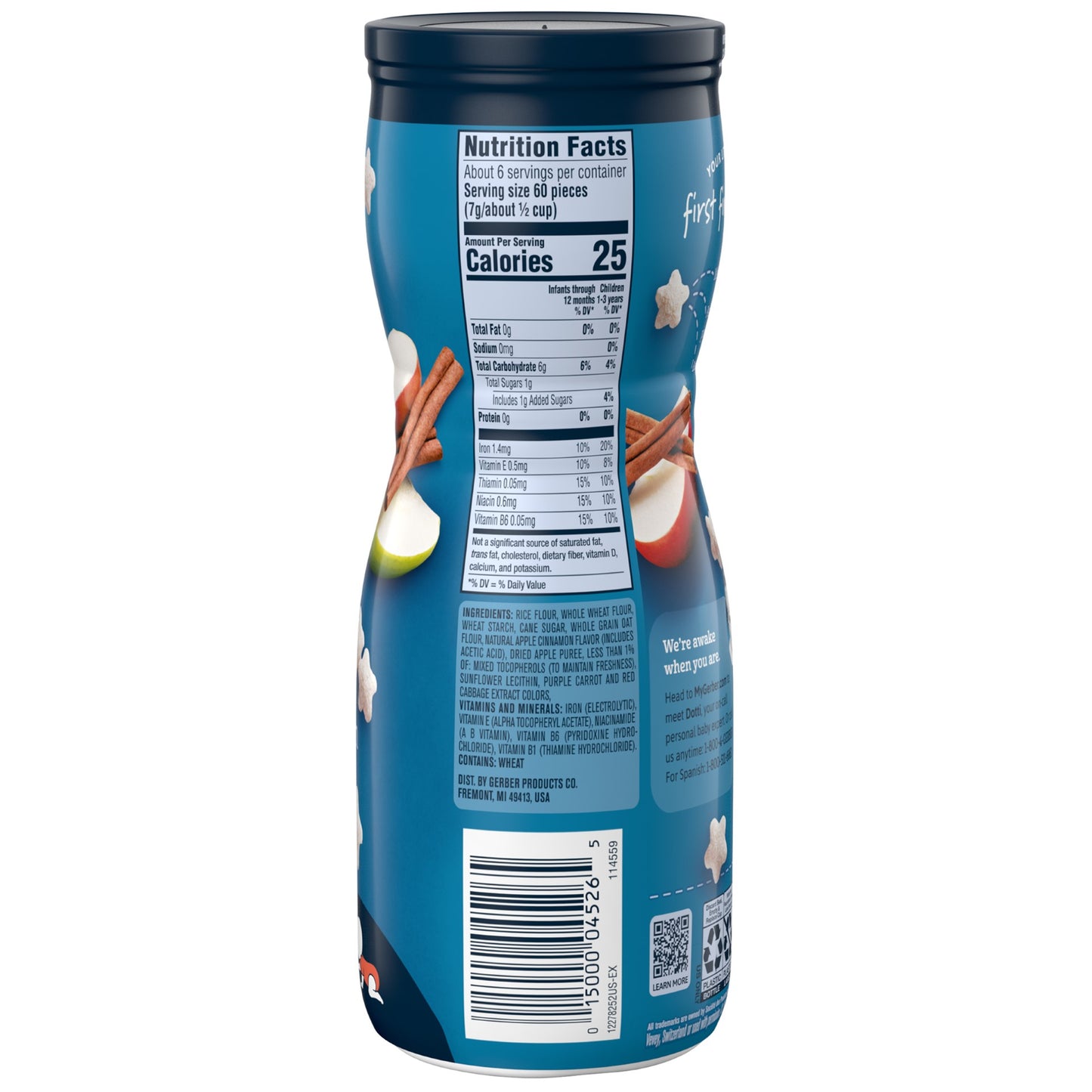 Gerber Graduates Cereal Snacks Apple Cinnamon Puffs 1.48 Ounce Size - 6 Per Case.