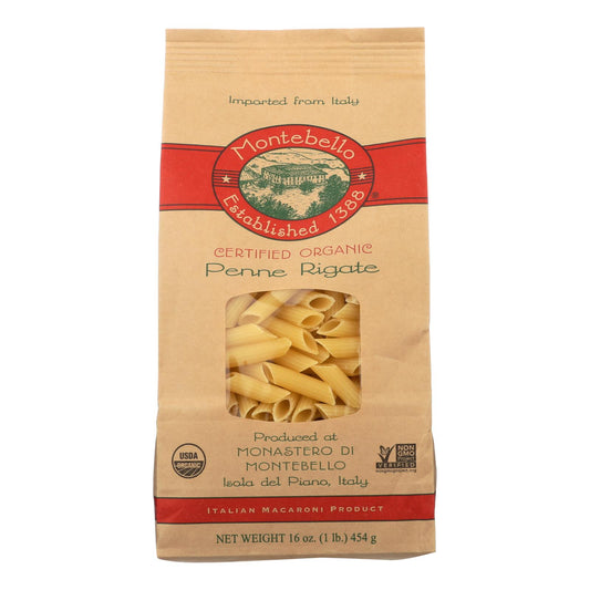 Montebello Organic Pasta - Penne Rigate - Case of 12 - 1 lb.