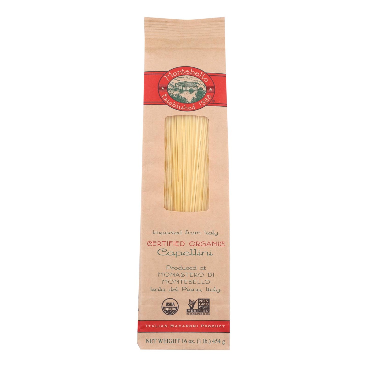 Montebello Organic Pasta - Capellini - Case of 12 - 1 lb.