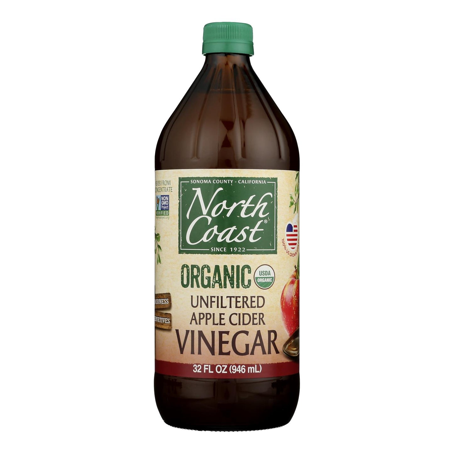 North Coast Organic Unfiltered Apple Cider Vinegar  - Case of 6 - 32 Fluid Ounce