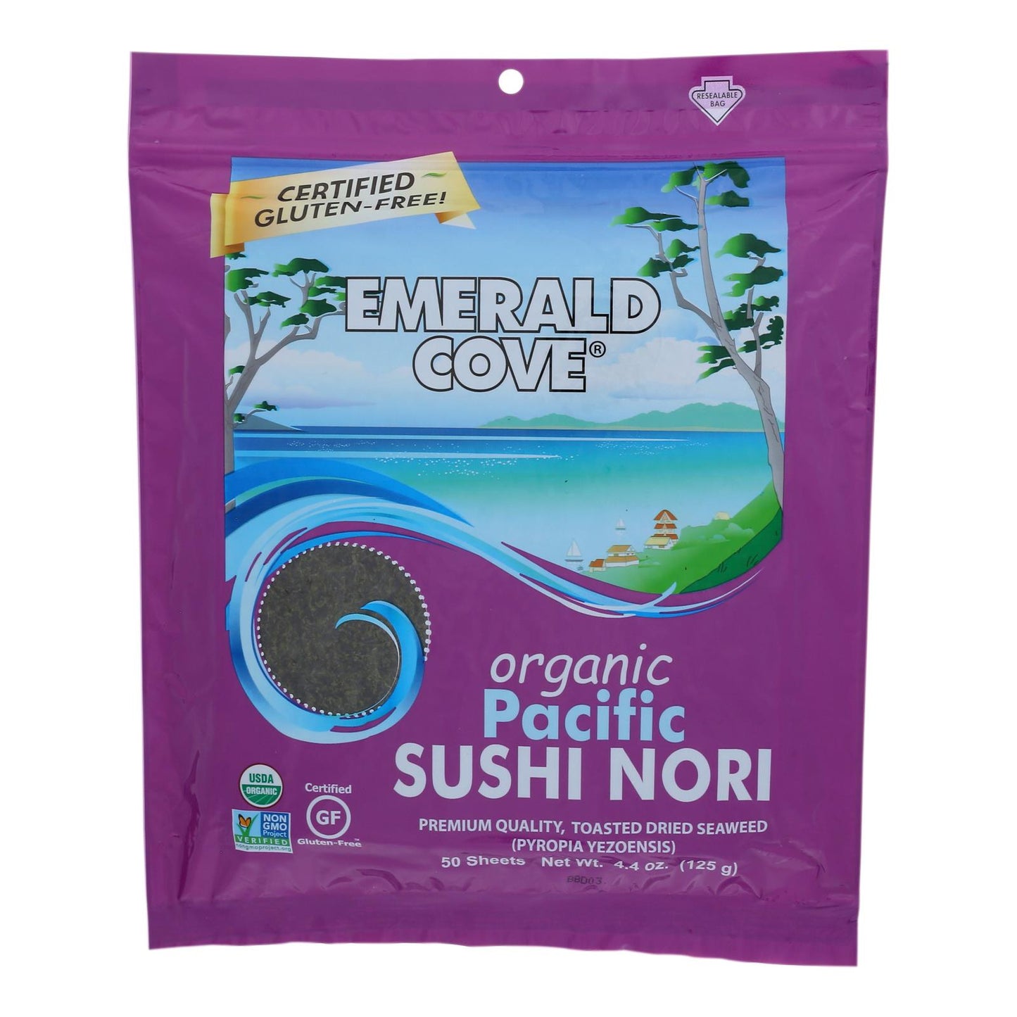 Emerald Cove Organic Pacific Sushi Nori - Toasted - Silver Grade - 50 Sheets - Case of 4