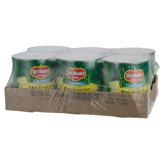 Del Monte Low Sodium Golden Sweet Whole Kernel Corn 101 Ounce Size - 6 Per Case.